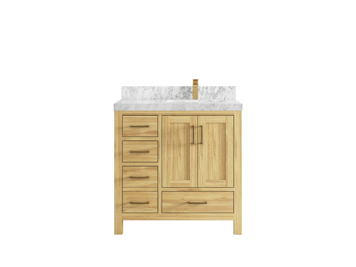 Malibu Teak Wood 36 in. W x 22 in. D Right Offset Sink Bathroom Vanity
