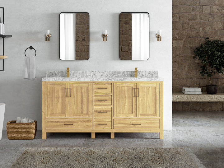 Malibu Teak Wood 72 in. W x 22 in. D Double Sink Bathroom Vanity - photo 25