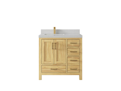 Malibu Teak Wood 36 in. W x 22 in. D Left Offset Sink Bathroom Vanity