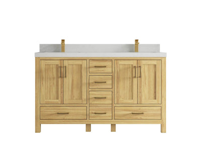 Malibu Teak Wood 60 in. W x 22 in. D Double Sink Bathroom Vanity
