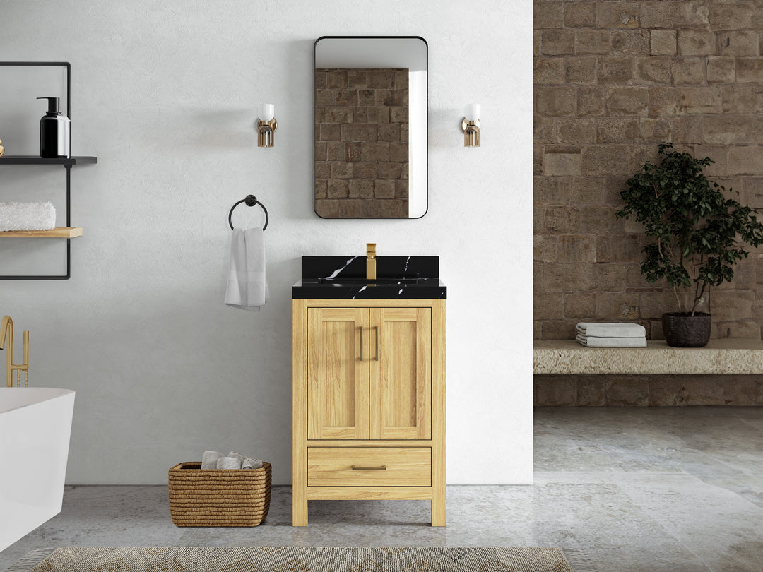 Malibu Teak Wood 24 in. W x 22 in. D Single Sink Bathroom Vanity