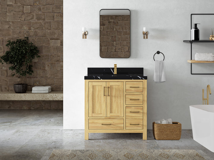 Malibu Teak Wood 36 in. W x 22 in. D Center Sink Bathroom Vanity - photo 16