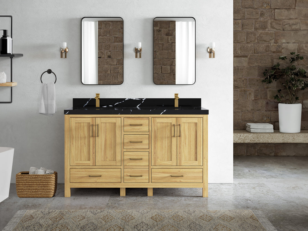 Malibu Teak Wood 60 in. W x 22 in. D Double Sink Bathroom Vanity