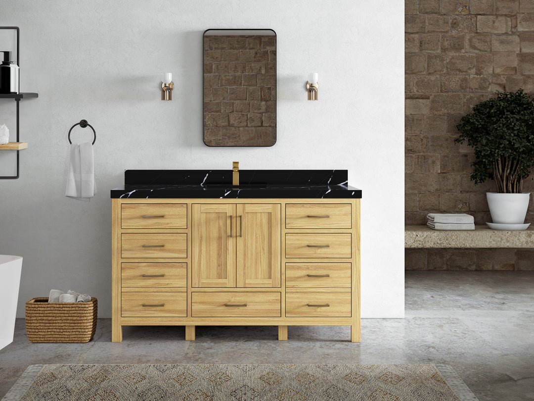 Malibu Teak Wood 60 in. W x 22 in. D Single Sink Bathroom Vanity