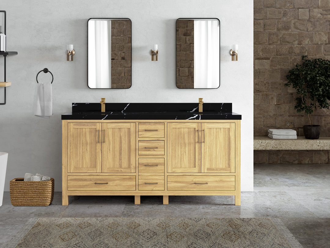 Malibu Teak Wood 72 in. W x 22 in. D Double Sink Bathroom Vanity