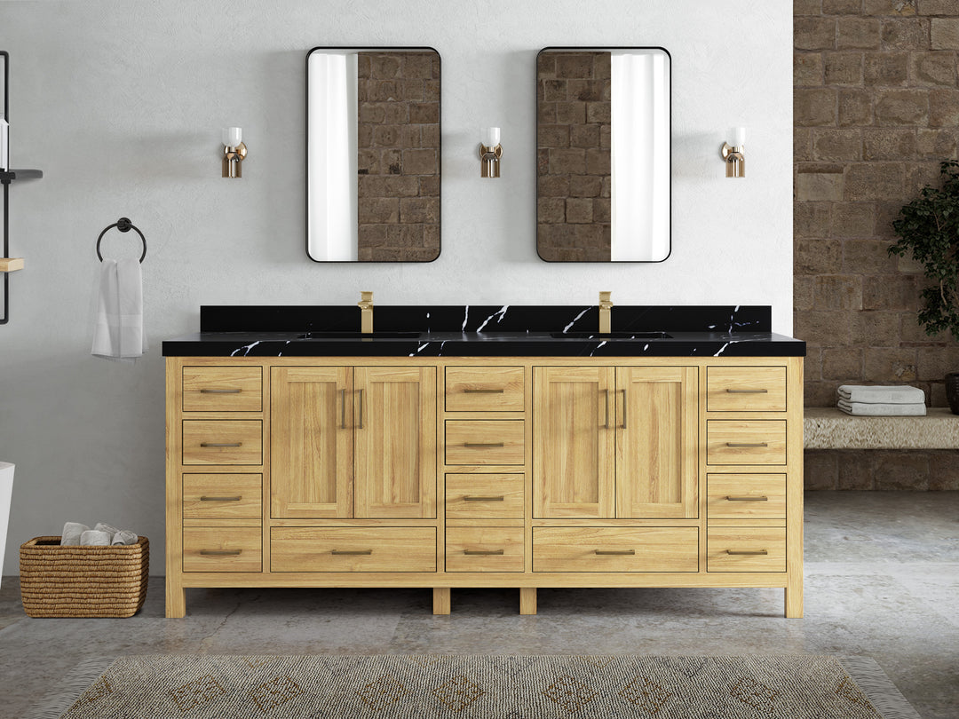 Malibu Teak Wood 84 in. W x 22 in. D Double Sink Bathroom Vanity
