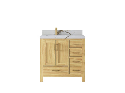 Malibu Teak Wood 36 in. W x 22 in. D Left Offset Sink Bathroom Vanity