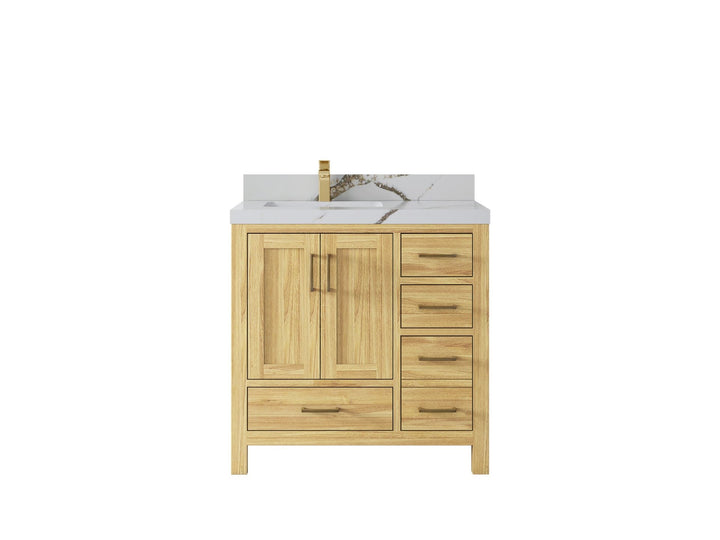 Malibu Teak Wood 36 in. W x 22 in. D Left Offset Sink Bathroom Vanity - photo 16