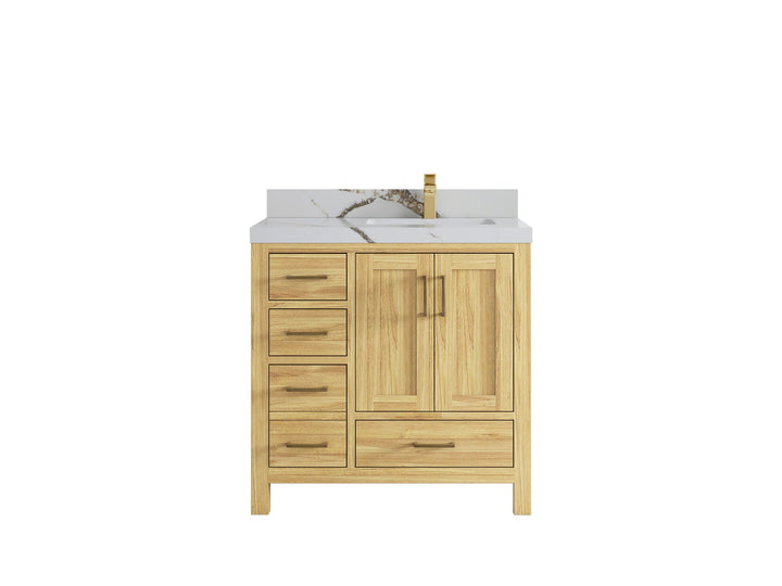 Malibu Teak Wood 36 in. W x 22 in. D Right Offset Sink Bathroom Vanity - photo 15