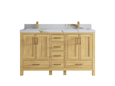 Malibu Teak Wood 60 in. W x 22 in. D Double Sink Bathroom Vanity