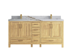 Malibu Teak Wood 72 in. W x 22 in. D Double Sink Bathroom Vanity - photo 16