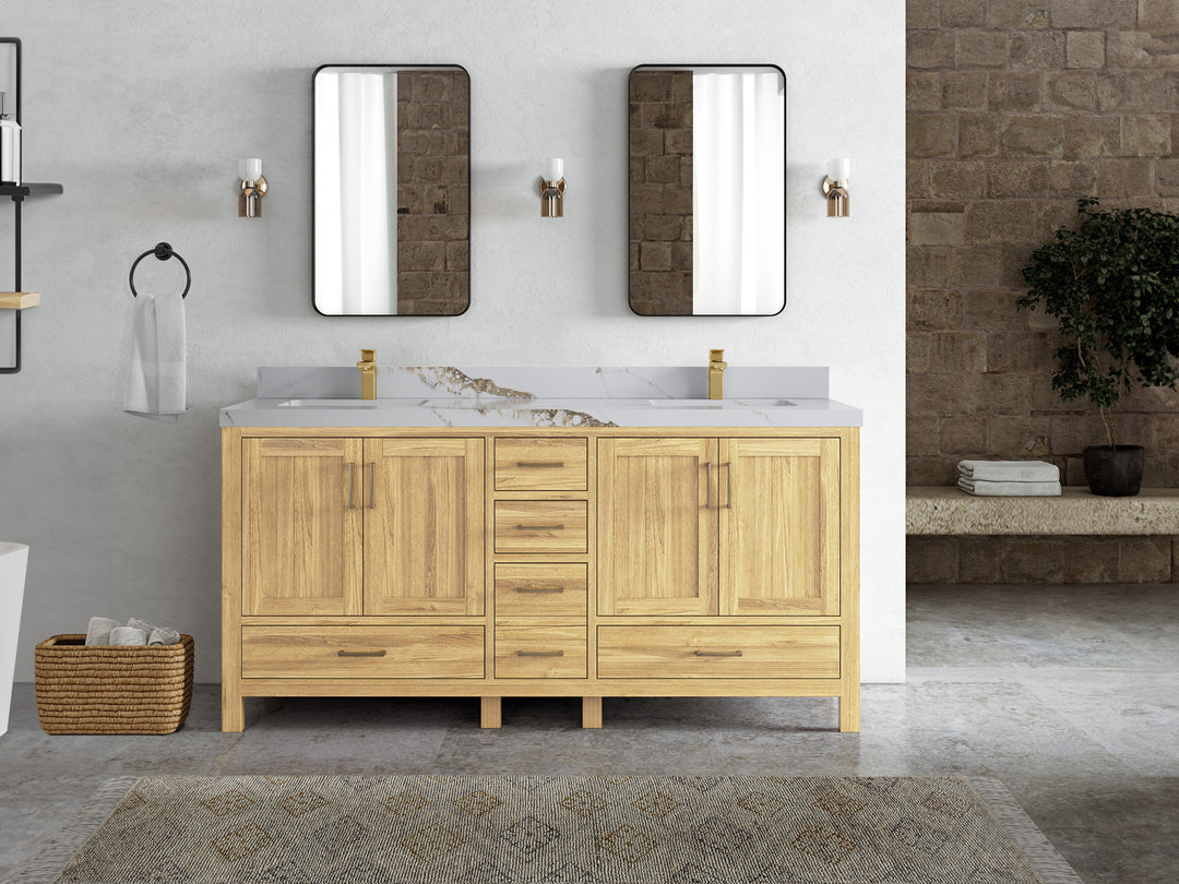 Malibu Teak Wood 72 in. W x 22 in. D Double Sink Bathroom Vanity