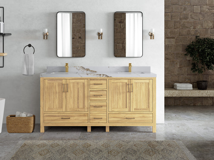 Malibu Teak Wood 72 in. W x 22 in. D Double Sink Bathroom Vanity - photo 17