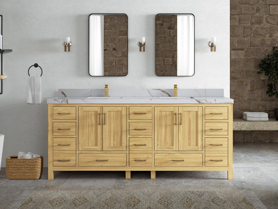 Malibu Teak Wood 84 in. W x 22 in. D Double Sink Bathroom Vanity
