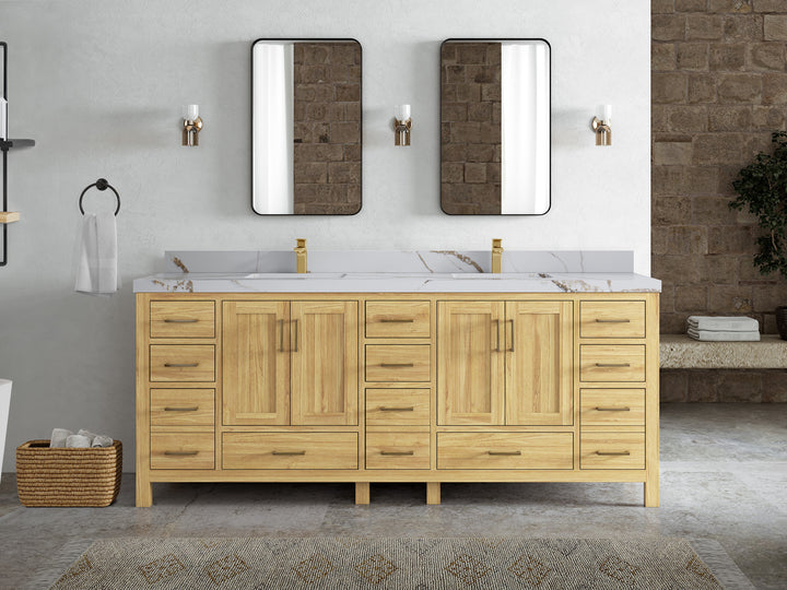 Malibu Teak Wood 84 in. W x 22 in. D Double Sink Bathroom Vanity - photo 19