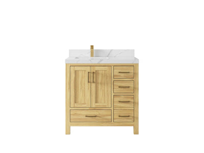 Malibu Teak Wood 36 in. W x 22 in. D Left Offset Sink Bathroom Vanity