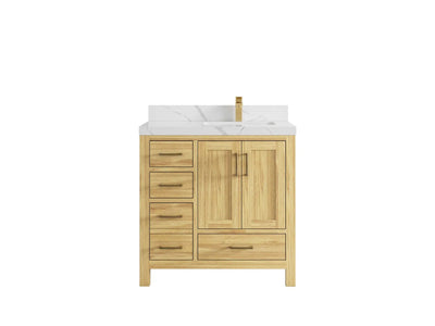 Malibu Teak Wood 36 in. W x 22 in. D Right Offset Sink Bathroom Vanity
