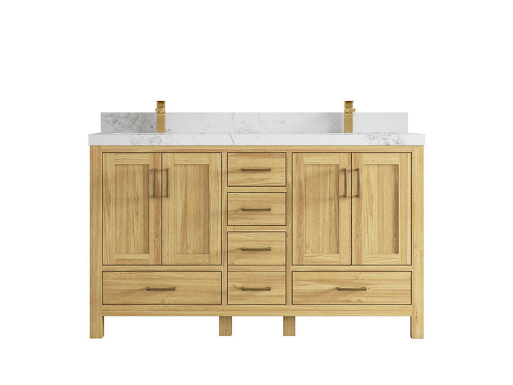 Malibu Teak Wood 60 in. W x 22 in. D Double Sink Bathroom Vanity - photo 14