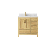 Malibu Teak Wood 36 in. W x 22 in. D Left Offset Sink Bathroom Vanity - photo 22