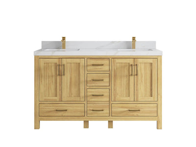 Malibu Teak Wood 60 in. W x 22 in. D Double Sink Bathroom Vanity