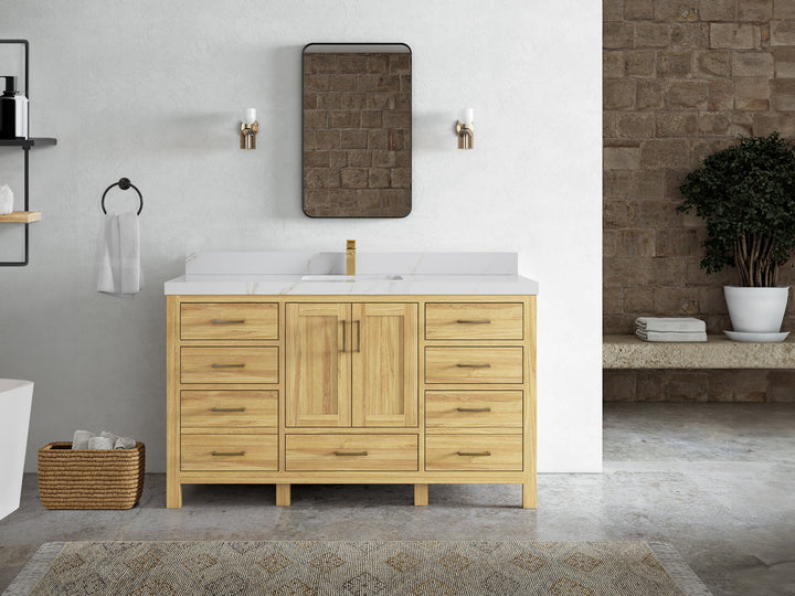 Malibu Teak Wood 60 in. W x 22 in. D Single Sink Bathroom Vanity - photo 22
