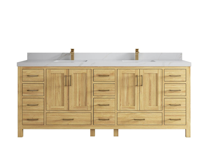Malibu Teak Wood 84 in. W x 22 in. D Double Sink Bathroom Vanity - photo 24