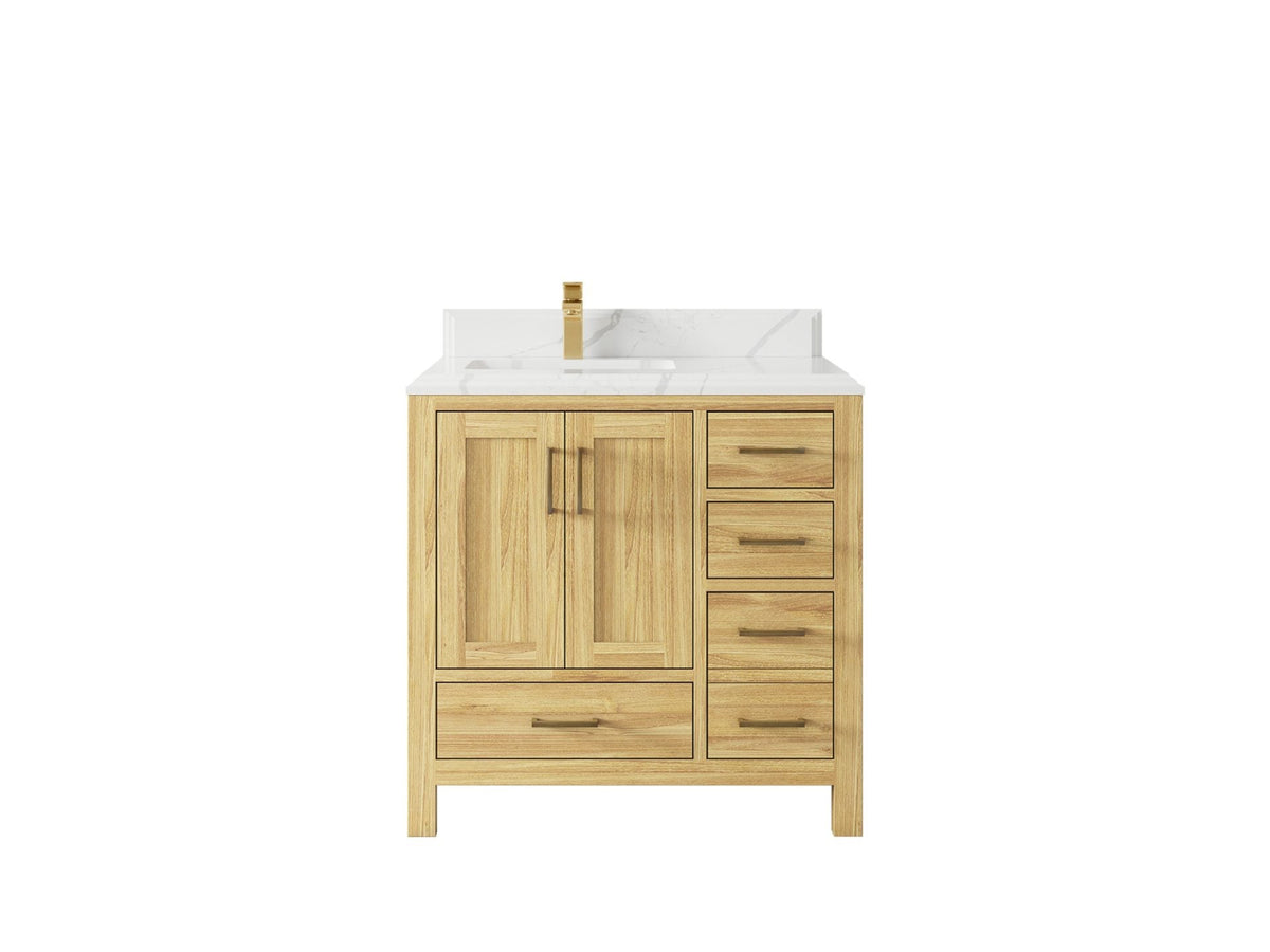Malibu Teak Wood 36 in. W x 22 in. D Left Offset Sink Bathroom Vanity