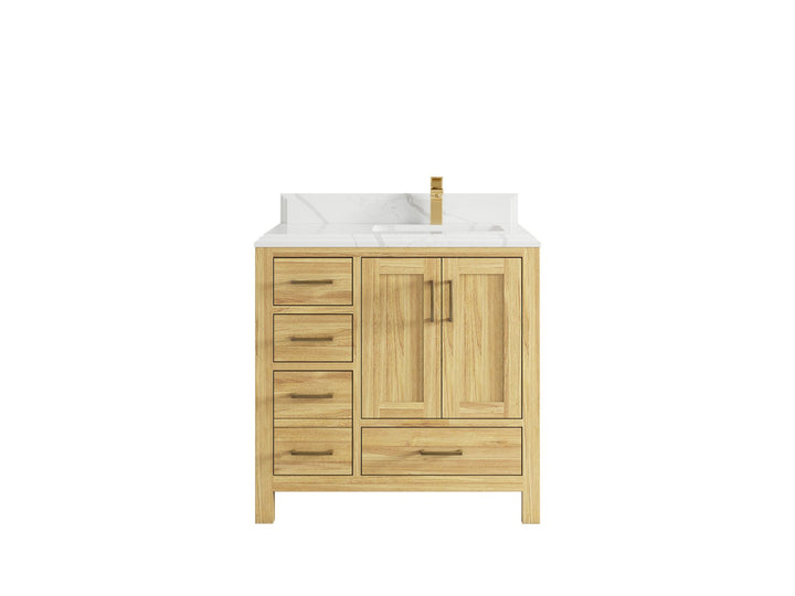 Malibu Teak Wood 36 in. W x 22 in. D Right Offset Sink Bathroom Vanity - photo 27