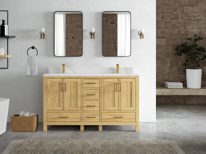 Malibu Teak Wood 60 in. W x 22 in. D Double Sink Bathroom Vanity - photo 23