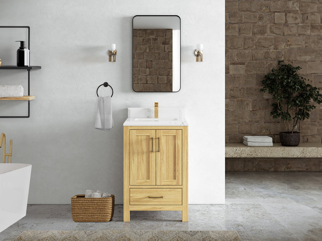 Malibu Teak Wood 24 in. W x 22 in. D Single Sink Bathroom Vanity