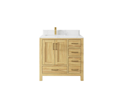 Malibu Teak Wood 36 in. W x 22 in. D Left Offset Sink Bathroom Vanity