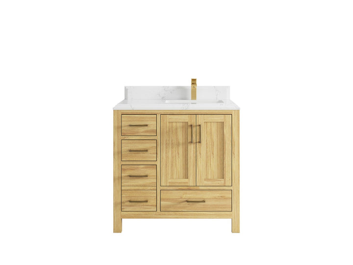 Malibu Teak Wood 36 in. W x 22 in. D Right Offset Sink Bathroom Vanity - photo 29