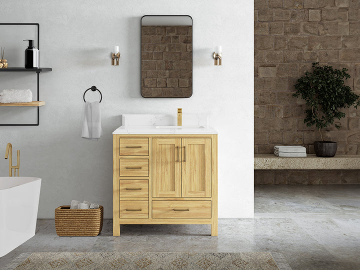 Malibu Teak Wood 36 in. W x 22 in. D Right Offset Sink Bathroom Vanity - photo 30