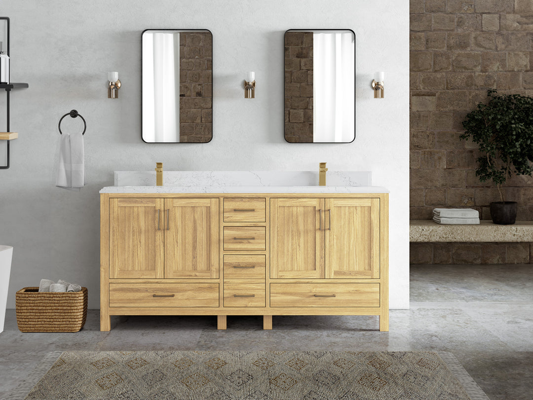 Malibu Teak Wood 72 in. W x 22 in. D Double Sink Bathroom Vanity