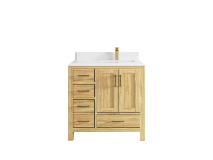 Malibu Teak Wood 36 in. W x 22 in. D Right Offset Sink Bathroom Vanity - photo 31