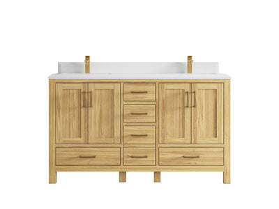 Malibu Teak Wood 60 in. W x 22 in. D Double Sink Bathroom Vanity
