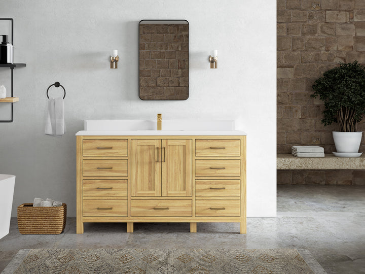 Malibu Teak Wood 60 in. W x 22 in. D Single Sink Bathroom Vanity - photo 32