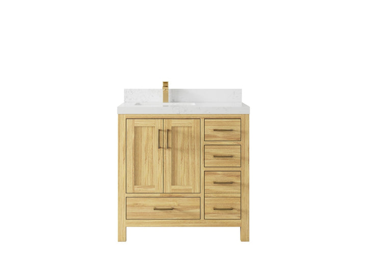 Malibu Teak Wood 36 in. W x 22 in. D Left Offset Sink Bathroom Vanity - photo 34