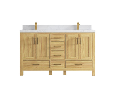 Malibu Teak Wood 60 in. W x 22 in. D Double Sink Bathroom Vanity