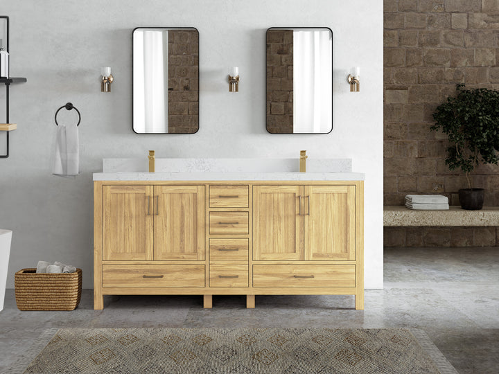 Malibu Teak Wood 72 in. W x 22 in. D Double Sink Bathroom Vanity - photo 35