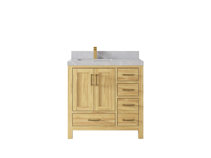 Malibu Teak Wood 36 in. W x 22 in. D Left Offset Sink Bathroom Vanity - photo 36