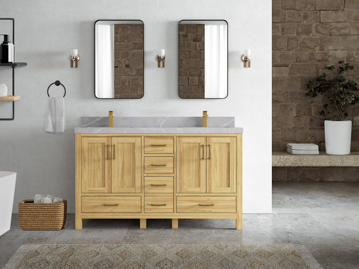 Malibu Teak Wood 60 in. W x 22 in. D Double Sink Bathroom Vanity - photo 33