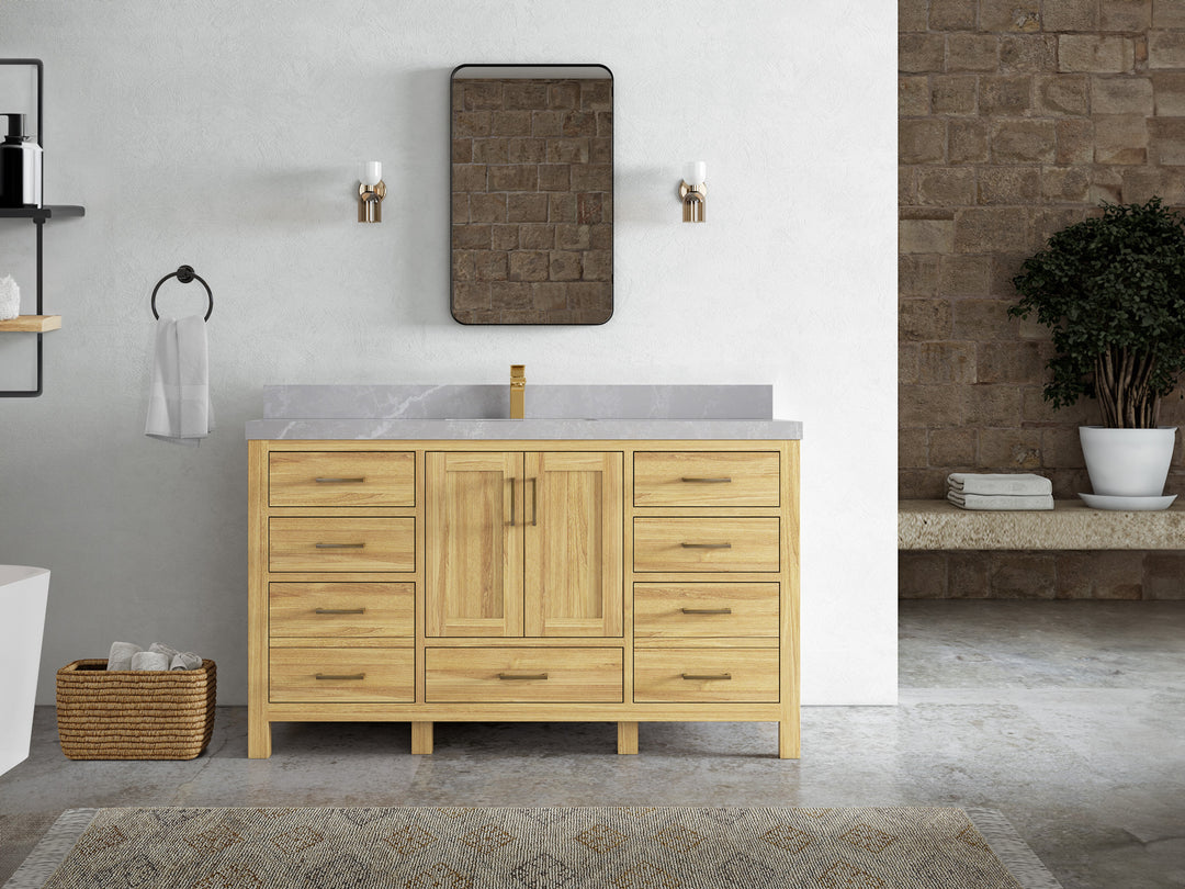 Malibu Teak Wood 60 in. W x 22 in. D Single Sink Bathroom Vanity