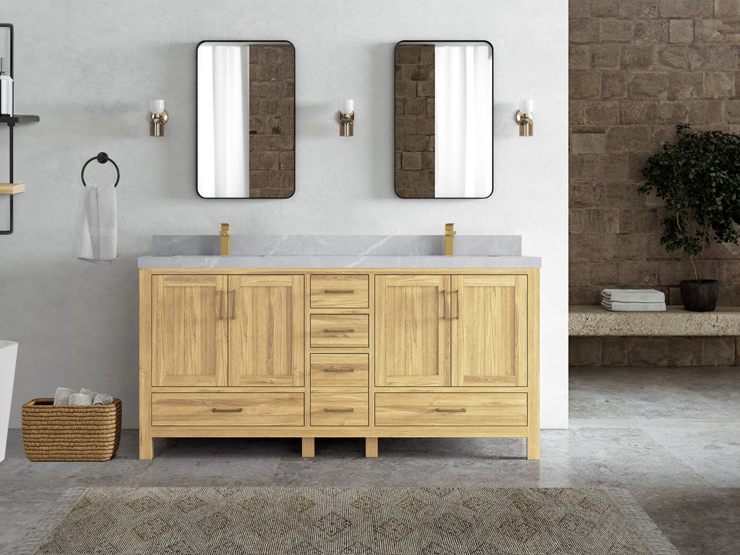 Malibu Teak Wood 72 in. W x 22 in. D Double Sink Bathroom Vanity