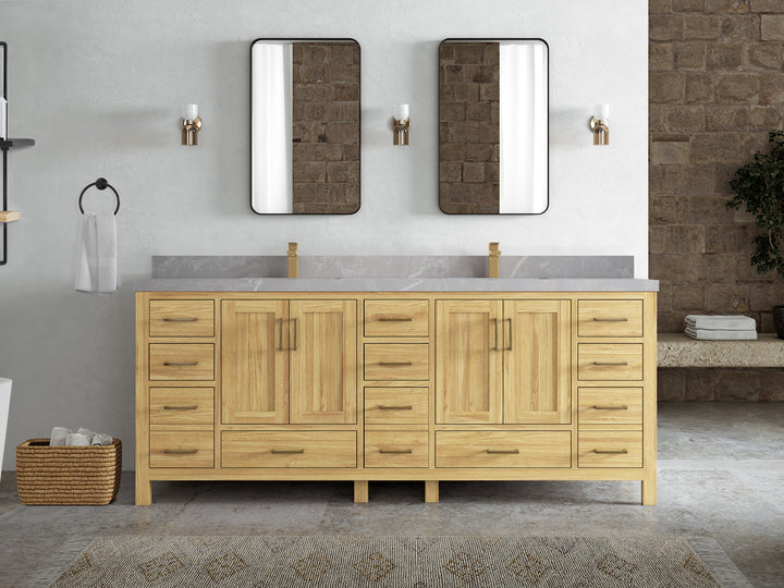 Malibu Teak Wood 84 in. W x 22 in. D Double Sink Bathroom Vanity - photo 39
