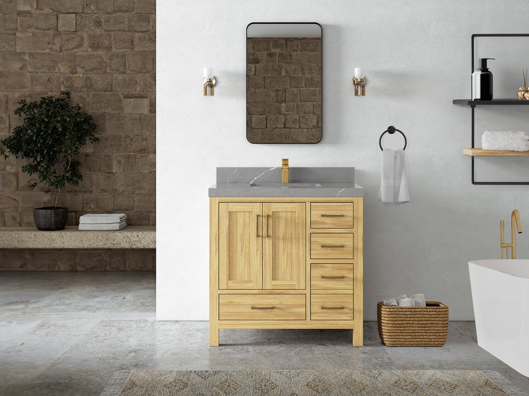 Malibu Teak Wood 36 in. W x 22 in. D Center Sink Bathroom Vanity