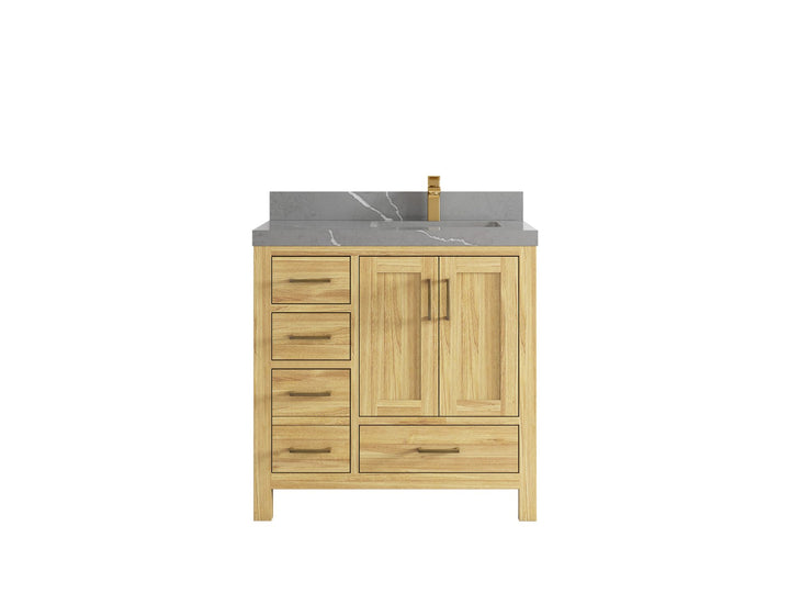 Malibu Teak Wood 36 in. W x 22 in. D Right Offset Sink Bathroom Vanity - photo 37
