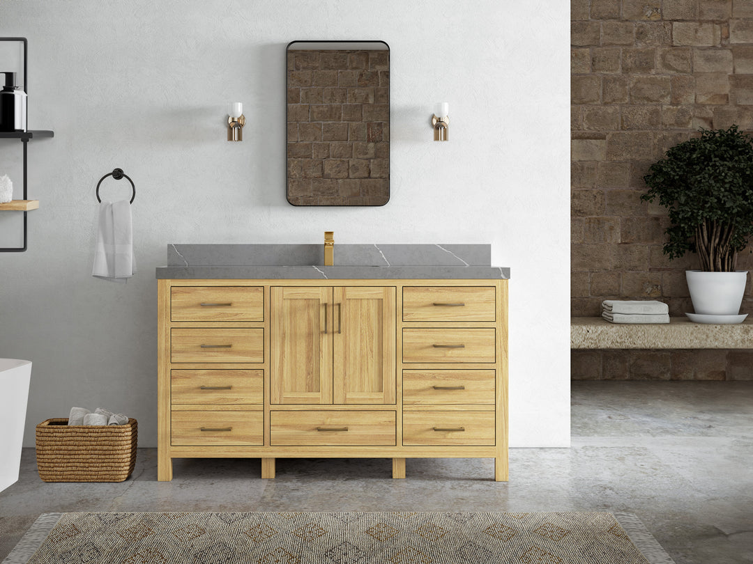 Malibu Teak Wood 60 in. W x 22 in. D Single Sink Bathroom Vanity