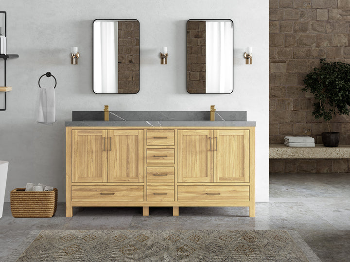 Malibu Teak Wood 72 in. W x 22 in. D Double Sink Bathroom Vanity - photo 39
