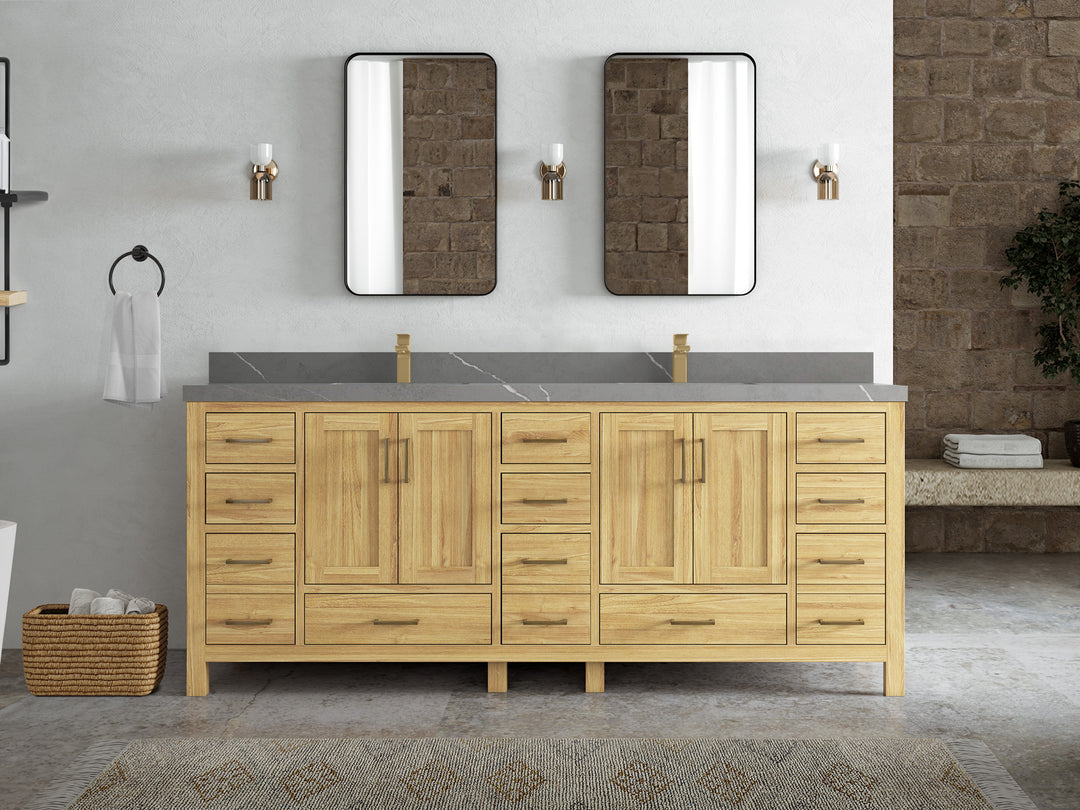 Malibu Teak Wood 84 in. W x 22 in. D Double Sink Bathroom Vanity